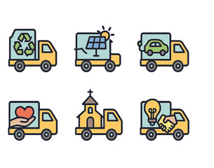 Fototapeta premium Cartoon-Style Truck Icons with Unique Symbols
