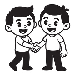 Two cartoon boys shaking hands isolated on white background, symbolizing partnership and collaboration