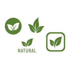 Various green leaf icons, symbols for natural, organic, eco-friendly, and environmental products
