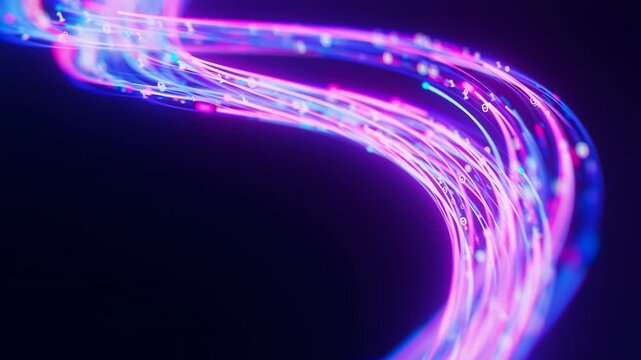 Big data light speed flow by double helix. DNA digital data stream of quantum computing. Cyberspace of neural network helix. Modern tech information transmission.