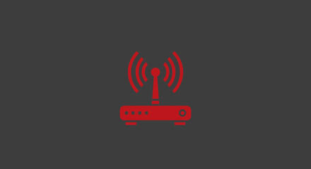 A red wifi router icon with signal arcs, centered on a grey background