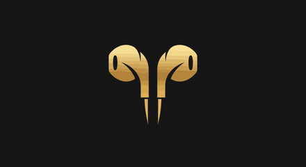 Gold-colored earbuds icon against a black background, minimalist design
