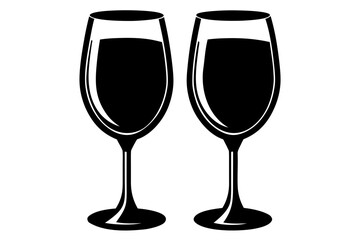 Two wine glass cheers silhouette vector, glass champagne black symbol
