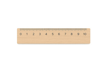 Wooden ruler measuring length with numbers on transparent background