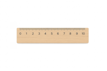 Wooden ruler measuring length with numbers on transparent background