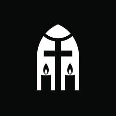 Christmas Cross and Candle Silhouette Vector – Christian Church Window Design, Holy Night Worship Symbol, Peaceful Religious Illustration for Faith, Prayer, and Holiday Decoration