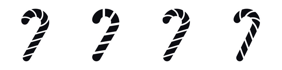 Christmas Candy Cane Silhouette Vector Set – Festive Holiday Sweet Icon Collection, Traditional Striped Candy Stick Illustration for Winter Celebration, Decoration, and Seasonal Design