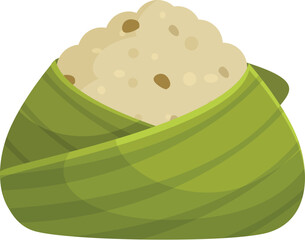 Traditional asian dish of steamed rice dumpling wrapped in a green leaf, representing culinary heritage and cultural celebrations