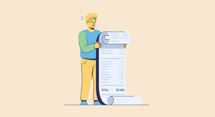 Man Holding a Very Long Receipt or Bill.