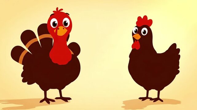 Cartoon Turkey and Chicken Illustration - A Farmyard Encounter.