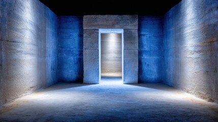 Fototapeta premium Narrow room light through doorway interior view narrow room bright illumination emanating from open doorway