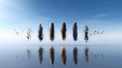 Feathers flying in air light feathers gracefully drift through air creating serene ethereal natural display