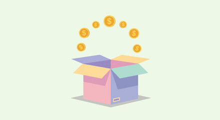 Box of coins representing wealth and financial success.