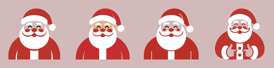 Santa Claus Vector Set – Cute Christmas Illustration of Jolly Santa Faces in Red Hat and Suit, Festive Holiday Character Design for Winter Celebration, Greeting Cards, and Seasonal Decoration