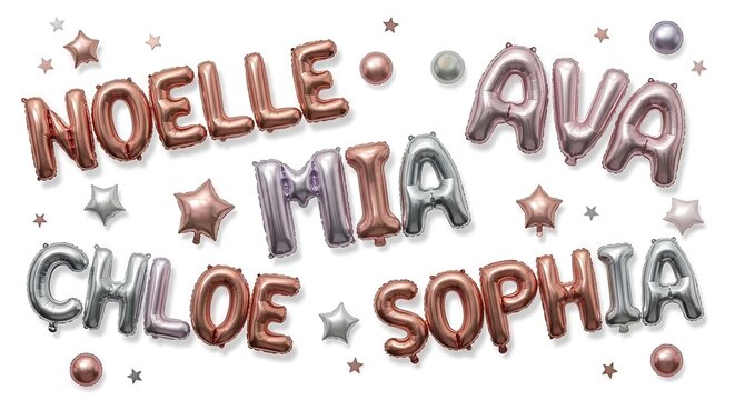 Celebrating girl names with elegant balloon decorations and star accents on a clean backdrop