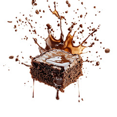 Chocolate bar exploding with liquid chocolate and cocoa powder splash