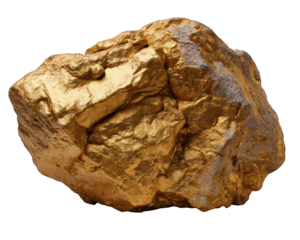 Raw gold ore nugget, valuable yellow metal object isolated on transparency background. This precious, unrefined mineral chunk conveys sense of discovery and financial wealth