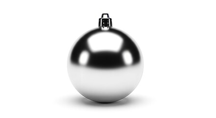 Striking chrome christmas ornament on a pristine white canvas evokes winter holidays