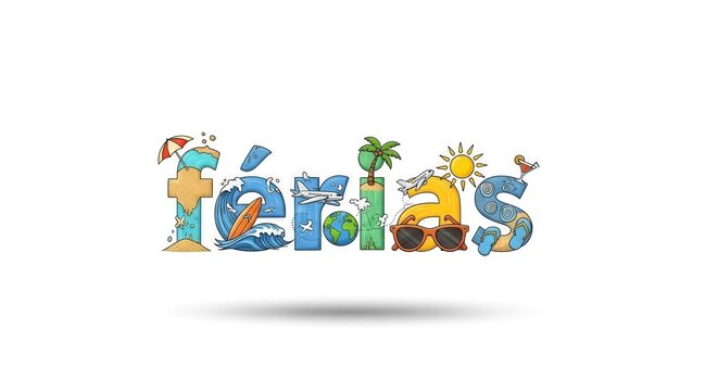 Vibrant and playful f?rias illustration, showcasing summer vacation travel and leisure theme