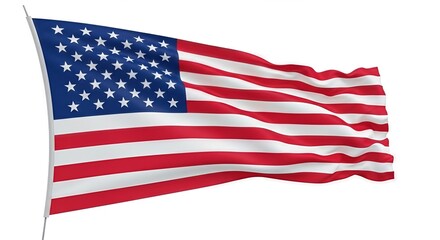 Obraz premium Waving glory: A dynamic render of the American flag against a clean white backdrop symbolizing