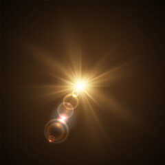 Lens flare effect, light explosion, lens flare on a dark background