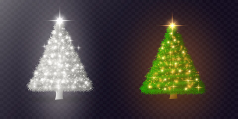 Sparkling Christmas Tree on Stage with Spotlights