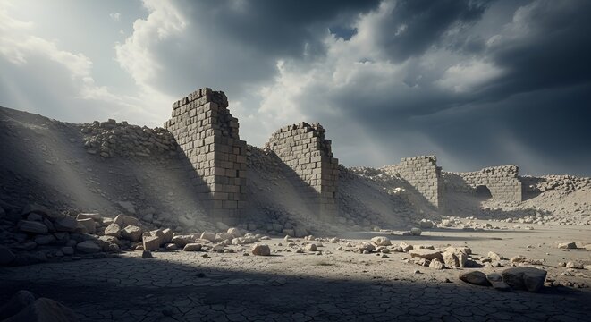 Ancient ruins of Marib Dam under stormy sky