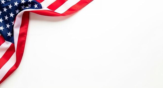 American flag gracefully draped on a pristine white backdrop evoking patriotism
