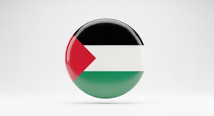 Radiant palestinian flag button emblem against a pristine backdrop offering a glossy look