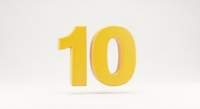 A Vibrant Golden Number Ten Floating Elegantly on a Plain White Canvas background - Powered by Adobe