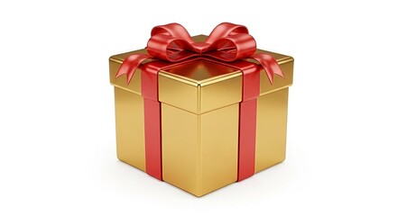 Obraz premium Sleek golden gift with vibrant red bow offers luxury and joyful anticipation