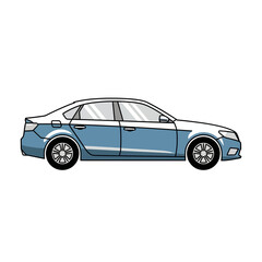 Fototapeta premium Side view illustration of a modern blue and white sedan car.