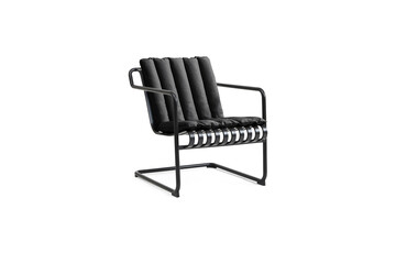 Modern black chair with metal frame and comfortable cushions isolated on white