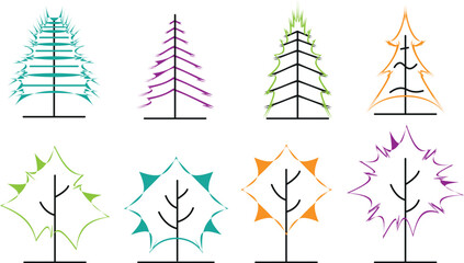 Obraz premium Minimalistic Floral and Tree Outline Vector Collection — Hand-Drawn Botanical Shapes for Modern Eco Design, Growth, and Life Symbol Concepts
