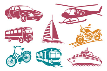 Transport Vehicle Silhouette Vector Collection Isolated on White Background