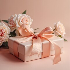 Elegant gift box in soft-focus style pastel peach and blush romantic gesture for special occasions