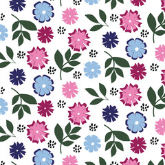 Obraz premium pink, blue, and purple florals with green leaves