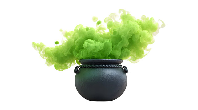 a bubbling witch cauldron with green potion smoke