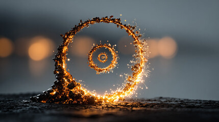 glowing spiral in vibrant colors, symbolizing focus, energy, and concentration, set against a dark minimalist background for a striking visual effect.
