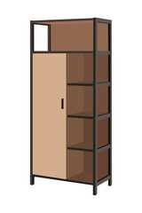 Modern flat vector storage cabinet with open shelves, isolated
