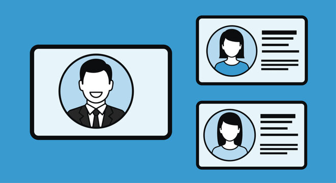 Professional identification cards displaying diverse employee portraits and essential data for secure access and recognition in business settings