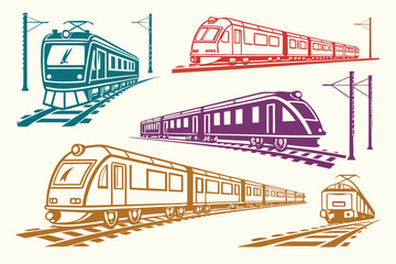 Train and Railway Silhouette Vector Collection Isolated on White Background