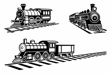 Train and Railway Silhouette Vector Collection Isolated on White Background