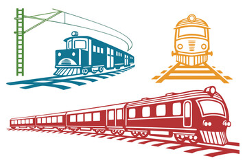 Train and Railway Silhouette Vector Collection Isolated on White Background