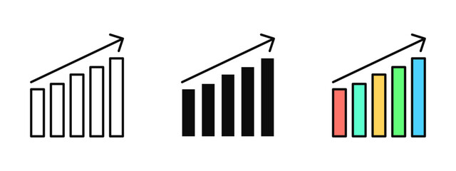 Growth chart icon collection designed in stroke, fill, and color variations, isolated on a white background. Perfect for business apps, web interfaces, financial dashboards, and success concepts.