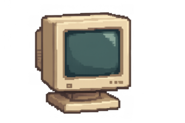 Pixel art drawing of an old crt computer monitor. Transparent background, perfect for retro gaming and 8-bit concepts