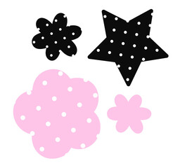 Illustration of star and flowers with polka dot pattern for decoration, social media post, postcard, cute patch, pin, shirt print, brooch, tattoo, fashion, shirt print, sticker, fabric print, floral