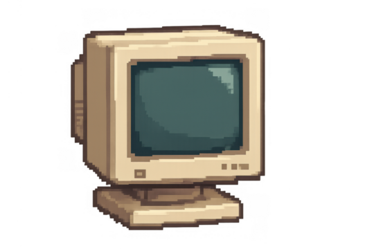 Pixel art drawing of an old crt computer monitor. Transparent background, perfect for retro gaming and 8-bit concepts