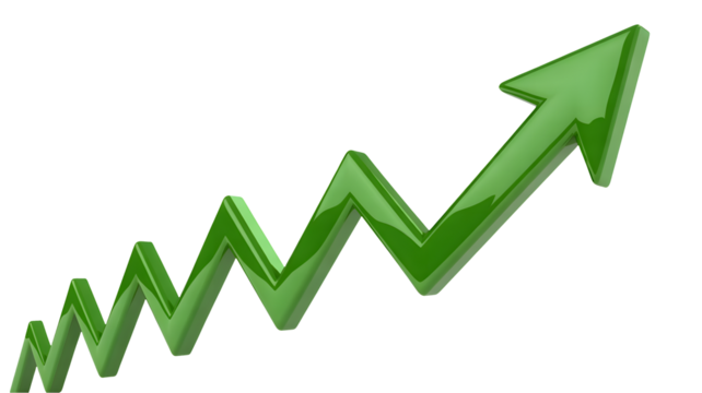 Dynamic green arrow graph shows strong upward trend and positive growth, symbolizing success and progress in business and finance