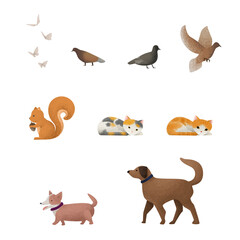 Cute Animal Clip Art Set with Textured Style on Transparent Background